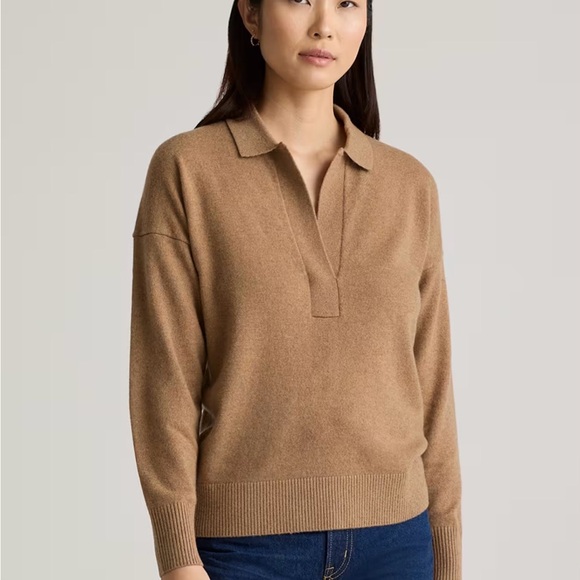 Quince Sweaters - Quince Women's Mongolian Cashmere Polo Camel Sweater Size Medium